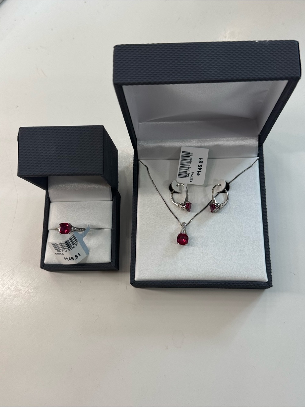 Macy's Sterling Silver Ruby Necklace, Earrings & Ring Set